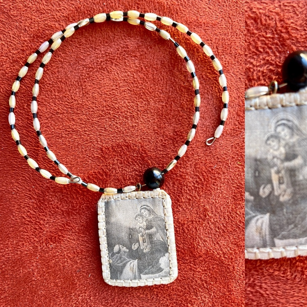 Artisan Handmade VINTAGE SCAPULAR Beaded Choker NECKLACE